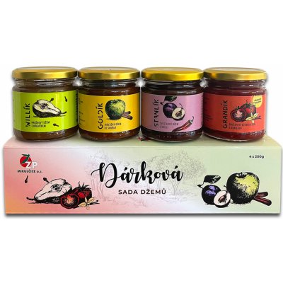 ZP Mikulčice dárková sada Hruškový džem s hřebíčkem 200 g + Jablečný džem se skořicí 200 g + Švestkový džem s chilli 200 g + Rajčatový džem s vanilkou 200 g – Zboží Dáma