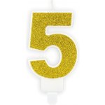 PartyDeco Narozeninová svíčka 5 zlatá 7cm – Zboží Dáma
