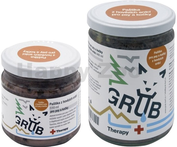 GRUB BARF Therapy z hovězích srdcí a kočky 440 ml