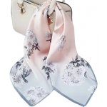 hedvábný šátek šedo-růžový s květy v dárkovém balení – Zboží Mobilmania