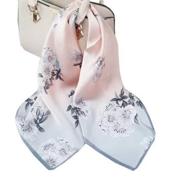 hedvábný šátek šedo-růžový s květy v dárkovém balení