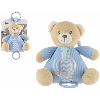 Teddies Medvěd natahovací hrací strojek s chrastítkem plyš 18x18cm modrý na kartě v sáčku – Zboží Mobilmania