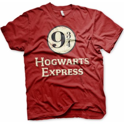 CurePink pánské tričko Harry Potter Hogwarts Express vlak do Bradavic bavlna červené