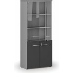 Primo Kombinovaná kancelářská skříň s dřevěnými a skleněnými dveřmi GRAY, 1781 x 800 x 420 mm, šedá/grafit – Hledejceny.cz