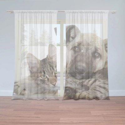 Záclony Kočička a štěňátko: 2 ks - 150x250 cm - Sablio – Hledejceny.cz