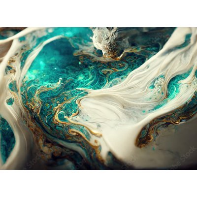 WEBLUX 538117667 Fototapeta plátno Spectacular image of teal and white liquid ink churning together rozměry 240 x 174 cm
