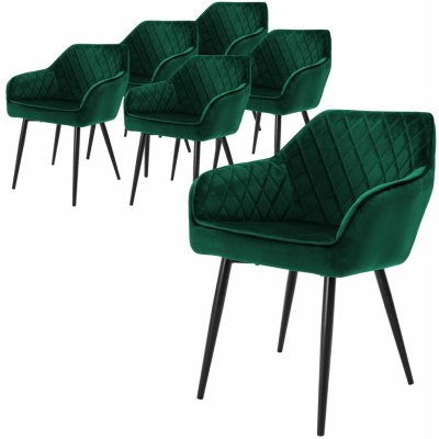 ML-Design sada 6 jídelních židlí s opěradlem, tmavě zelená, ze sametu