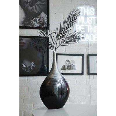 Dekorativní váza BELDADE, sklolaminát, výška 54 cm, stříbrno-černý lesk – Hledejceny.cz