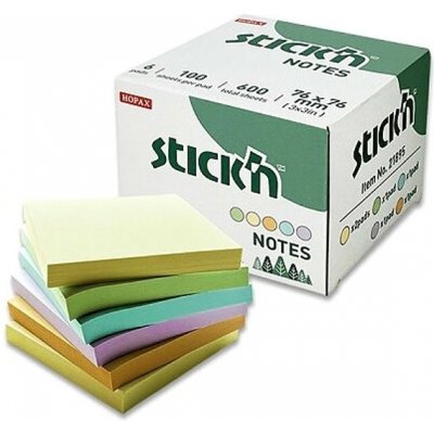 Bloček samolepicí Stick´n 76x76 mm, mix past. barev, 6x100 l – Zboží Dáma