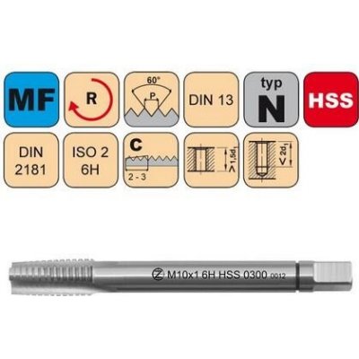 NÁSTROJE CZ Sadový závitník M9x1 I ISO2 HSS DIN 2181 - 0300 - CZZ0300-M9X1-I-ISO2 – Zboží Mobilmania