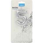 Svíčka č. 5 balónek STŘÍBRNÝ LUMA LUMA – Zboží Mobilmania