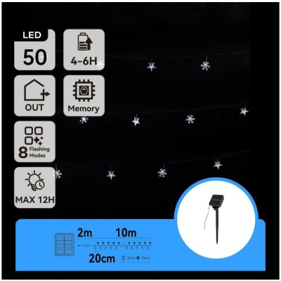 Aigostar LED Solární vánoční řetěz 50xLED 8 funkcí 12m IP65 studená bílá | AI0410 – Hledejceny.cz