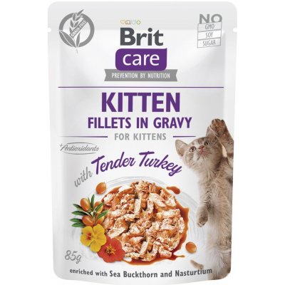 Brit Care Kitten Fillets in Gravy with Tender Turkey Enriched with Sea Buckthorn and Nasturtium 12 x 85 g