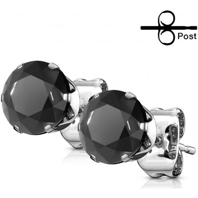 Šperky eshop puzetové ocelové náušnice černý kulatý zirkon R13.3