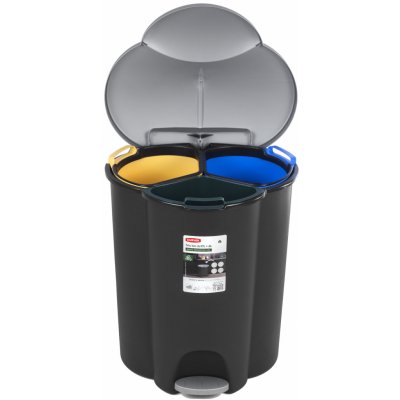 Curver 40 l Pedálový Třídění odpadu 3 přihrádky Systém třídění odpadu Tříkomorový vnitřní plastový koš – Zboží Mobilmania
