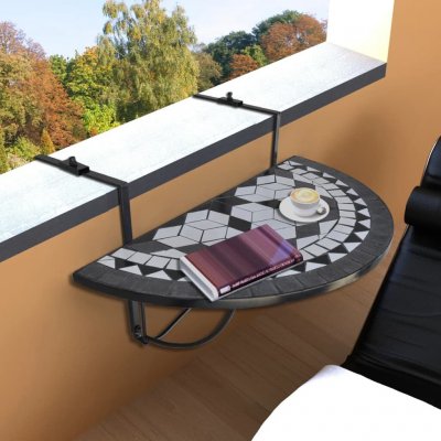 vidaXL Závěsný stolek na balkon a bílý mozaika 41123 Černá – Hledejceny.cz