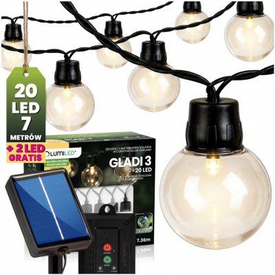 Solární zahrada Girland 20 LED balkonové dekorační koule 7,36 m 3000K Teplá bílá GLADI 3 LUMILED – Hledejceny.cz