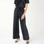 Široké velurové kalhoty s pružným pasem černá – Zboží Dáma