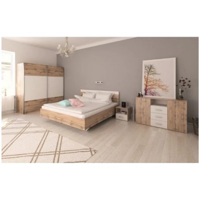 Kondela Ložnicový komplet - postel, skříň, 2 noční stolky hnědá, bílá, GABRIELA NEW dřevotříska 200 x 201.6 x 62 cm