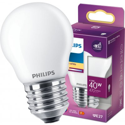 Philips LED žárovka E27 P45 4,3W = 40W 470lm 2700K Teplá bílá – Hledejceny.cz