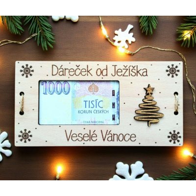 Dekorace z Řečice Dřevěná dárková karta/přání od Ježíška vánoční – Zboží Dáma Dekorace z Řečice Dřevěná dárková karta/přání od Ježíška vánoční – Zboží Dáma