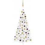 Nabytek XL Umělý vánoční půl stromek s LED a sadou koulí bílý 210 cm – Zboží Mobilmania