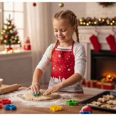 Forbyt Zástěra dětská Zimní vesnička červená – Zboží Mobilmania