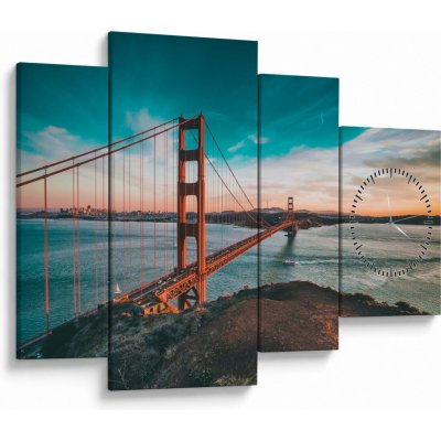 Obraz- Golden Gate, San Francisco (s hodinami), Čtyřdílný 110x75 cm s hodinami – Hledejceny.cz