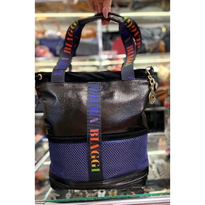 Laura Biaggi kabelka černá fialová s barevnými držadly – Zboží Mobilmania