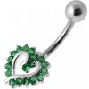 Piercing Šperky4U stříbrný piercing do pupíku srdíčko tmavě zelené zirkony BP01026-E