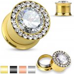 Šperky eshop ocelový plug do ucha velký čirý zirkon malé zirkonky R06.08 černá – Zboží Dáma