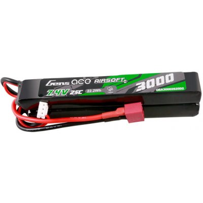 Gens ace 25C 3000mAh 2S2P 7.4V Saddle Airsoft Gun Lipo Battery with Mini Deans T Plug