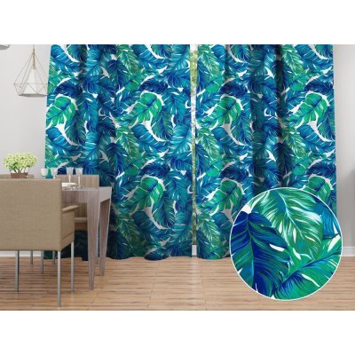 Biante Bavlněný závěs Sandra SA-606 Modro-zelené tropické listy na bílém 150x190 cm – Hledejceny.cz