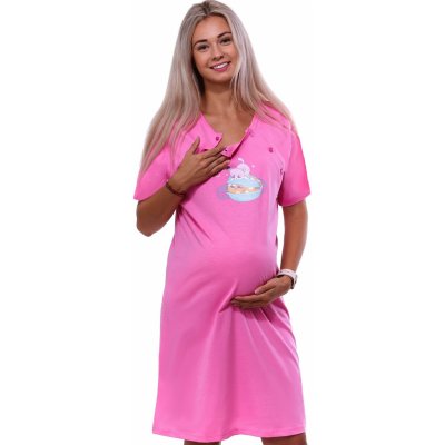 Kojící noční košilka dvojpropínací na knoflíky s koťátky 1C3678 růžová – Zboží Dáma