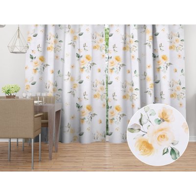 Biante Dekorační závěs TF-043 Žluté růže na bílém 140x150 cm – Hledejceny.cz