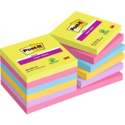 Samolepicí bloček 3M POST-IT Super Sticky, mix barev, 76x76 mm, 12x90 listů – Zbozi.Blesk.cz