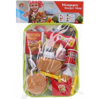 Wiky Fast Food s táckem hamburger hranolky párek v rohlíku zmrzlina nápoj kečup kuřecí nugety vidlička nůž – Zboží Dáma