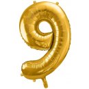 PartyDeco Fóliový balónek číslo 9 zlatý 86 cm