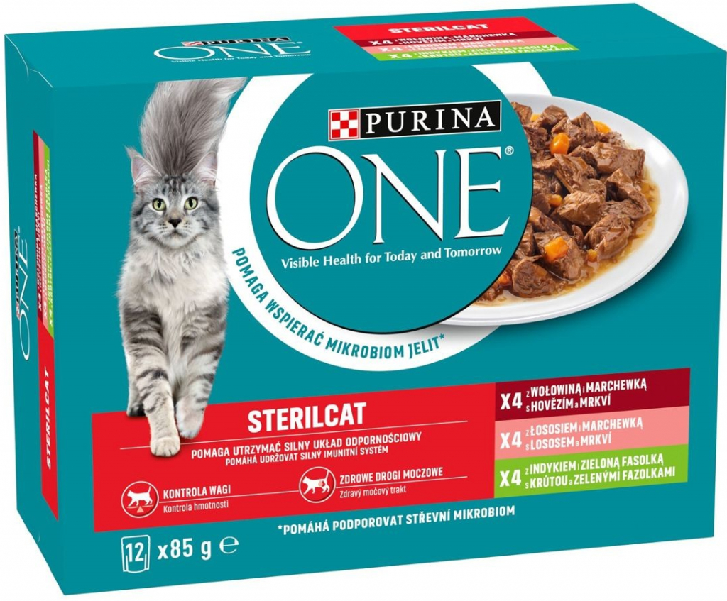 Purina ONE STERILCAT hovězí losos a krůta ve šťávě 12 x 85 g