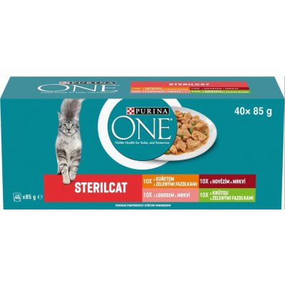 Purina ONE Sterilcat hovězí kuře losos krůta ve šťávě 40 x 85 g – Sleviste.cz