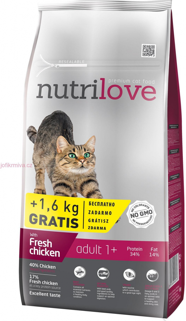 Nutrilove kočka granule Adult fresh kuřecí 1,5 kg