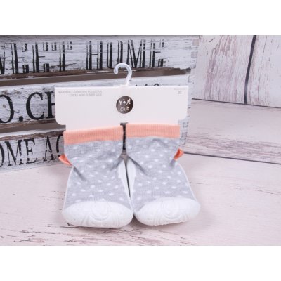 Yo ponožkoboty s gumovou stélkou OB135 šedé s lososovou mašličkou – Zboží Mobilmania
