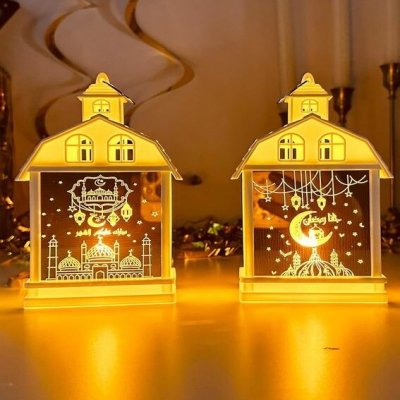 Sada 2 dekoračních luceren na Ramadán, dekorační lucerny Eid Mubarak, ramadánské lucerny s teplými – Zboží Dáma