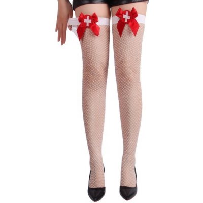 Sexy Elephant Sexy White Mesh Bow Tie Nurse Long Stockings – Zboží Dáma