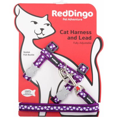 Red Dingo postroj s vodítkem pro kočky White Spots on Purple 12 mm – Sleviste.cz