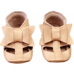 Evtodi kožené capáčky s koženou podrážkou sandálky s mašličkou zlatá – Sleviste.cz