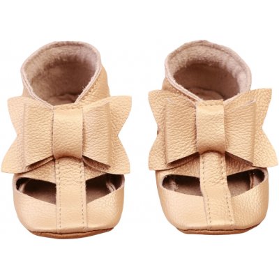 Evtodi kožené capáčky s koženou podrážkou sandálky s mašličkou zlatá – Sleviste.cz