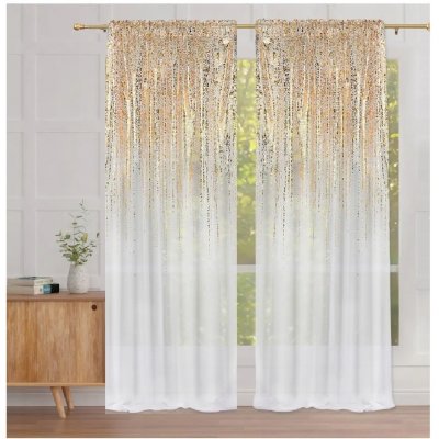 Fliying Bílá voálová záclona se zlatou aplikací na pásce 140x250cm Matea – Hledejceny.cz