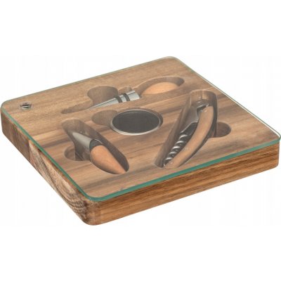 SADA NA VÍNO V DŘEVĚNÉ KRABIČKA 4 DÍLNÁ AKÁTOVÉ DŘEVO 16X16X2,4 CM – Hledejceny.cz