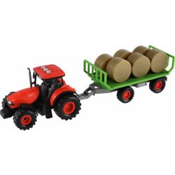 Traktor Zetor s vlekem a balíky plast 36cm na setrvačník na bat. se světlem se zvukem v krab. 39x13